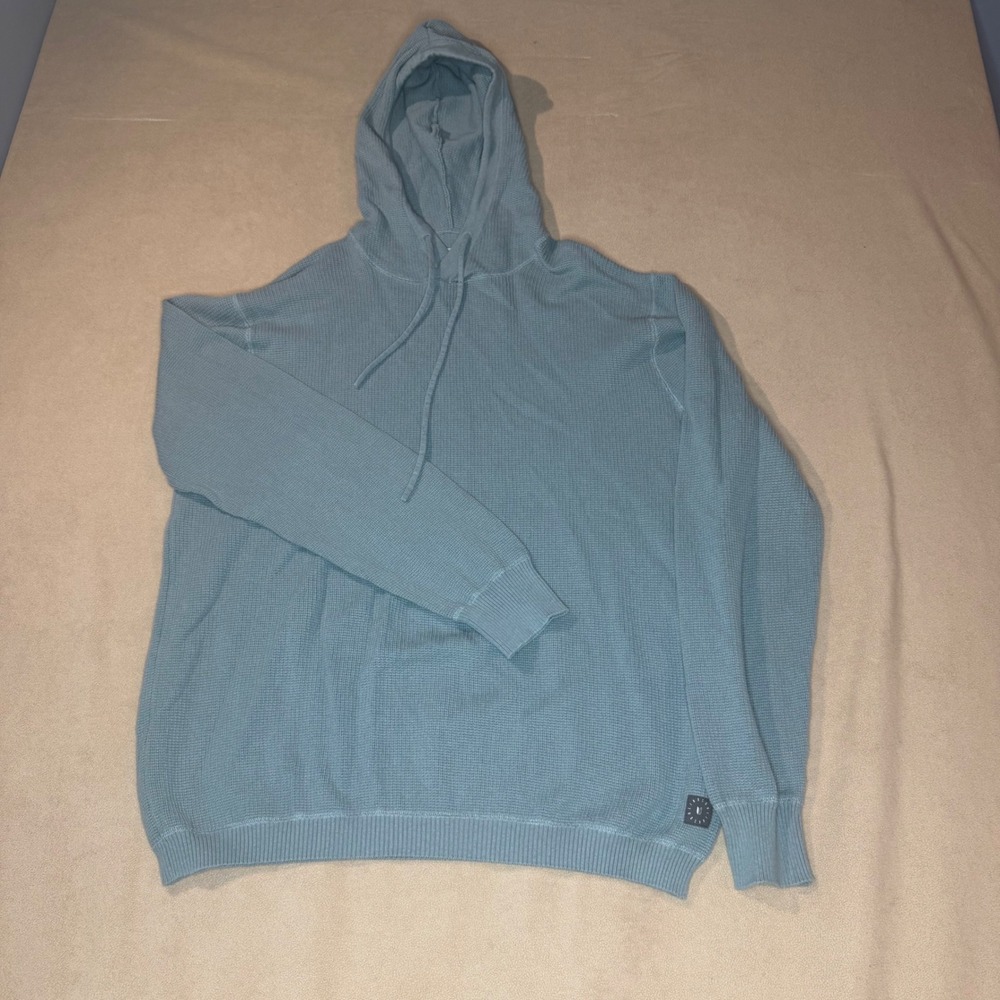 Linksoul Mens Blue Waffle Knit Cotton Cashmere Blend Hoodie Large